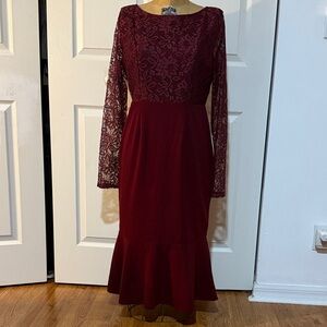 SHEIN Burgundy Lace Long Sleeve Dress